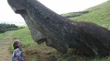 Bruce looking at a moai